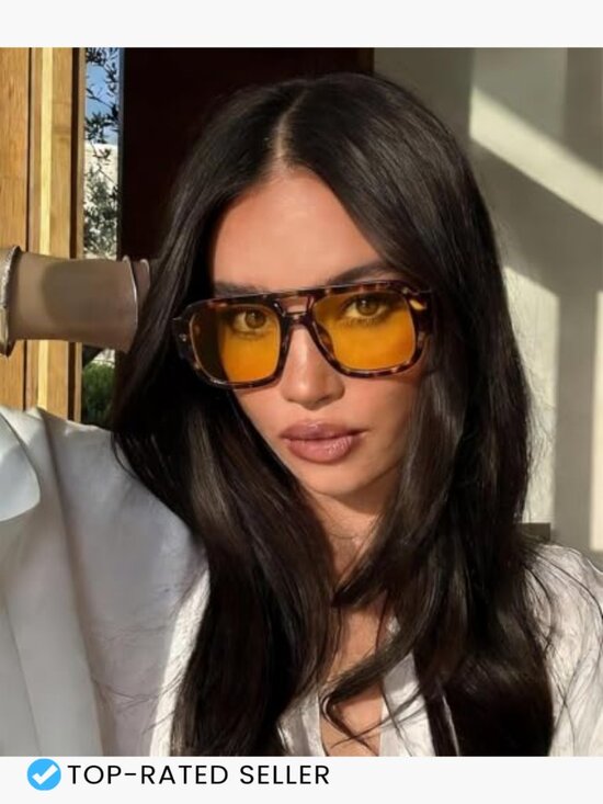 Square Aviator Sunglasses Retro 70s Chunky Double Bridge Flat Top Y2K Shades main image 5